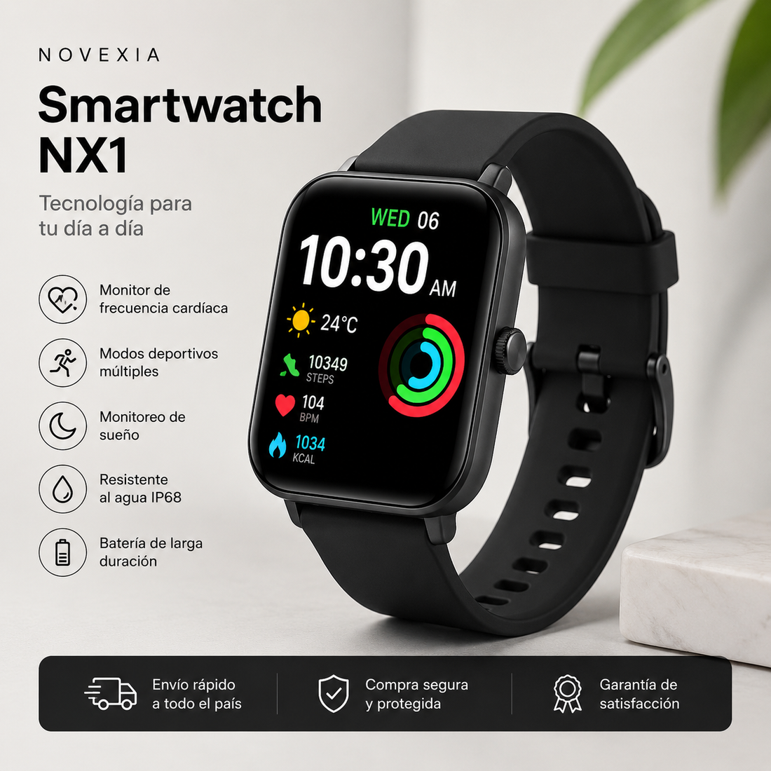 Smartwatch NX1 – Reloj Inteligente con Monitor Cardíaco y Bluetooth